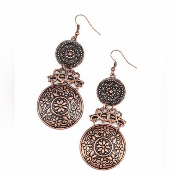 Garden Adventure - Copper Floral Embossed Earrings Paparazzi Accessories